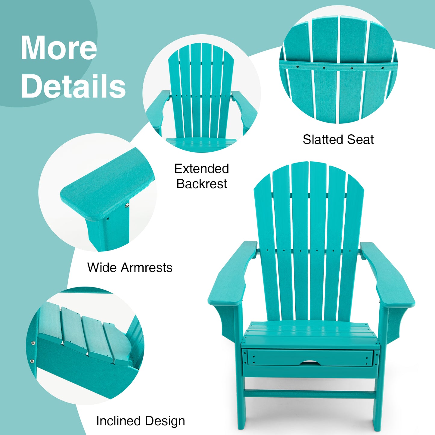 Patiojoy Wooden Adirondack Chair W/Ergonomic Design&Ottoman Outdoor Lounge Armchair Acacia Wood chair for Yard&Patio Black/Coffee/Grey/Turquoise/White
