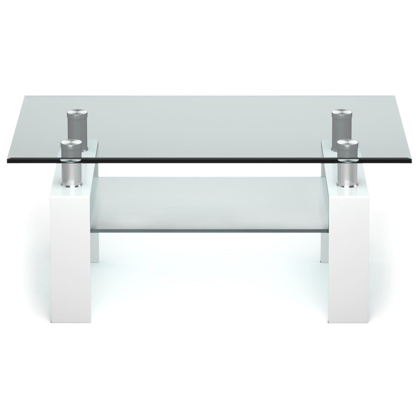 Topbuy Metal Legs Modern Side End Table Rectangle Glass Coffee Table w/Lower Shelf for Living room Black Top/White