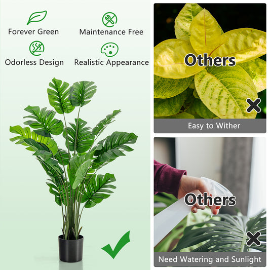 Topbuy 5ft Artificial Tree Fake Monstera Deliciosa Plant in Pot with 15 Split Leaves Faux Plant for Indoor Outdoor House Home Office Living Room 1 Pack/2 Pack