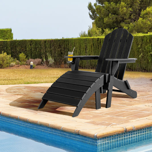 Patiojoy Outdoor Adirondack Chair W/Ergonomic Design&Ottoman Lounge Armchair HDPE chair for Yard&Patio Black/Grey/Turquoise/White