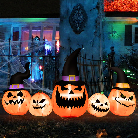 Topbuy Long Inflatable Pumpkin Family Waterproof Halloween Yard Decoration with Built-in LED Lights  Indoor & Outdoor Halloween Decor