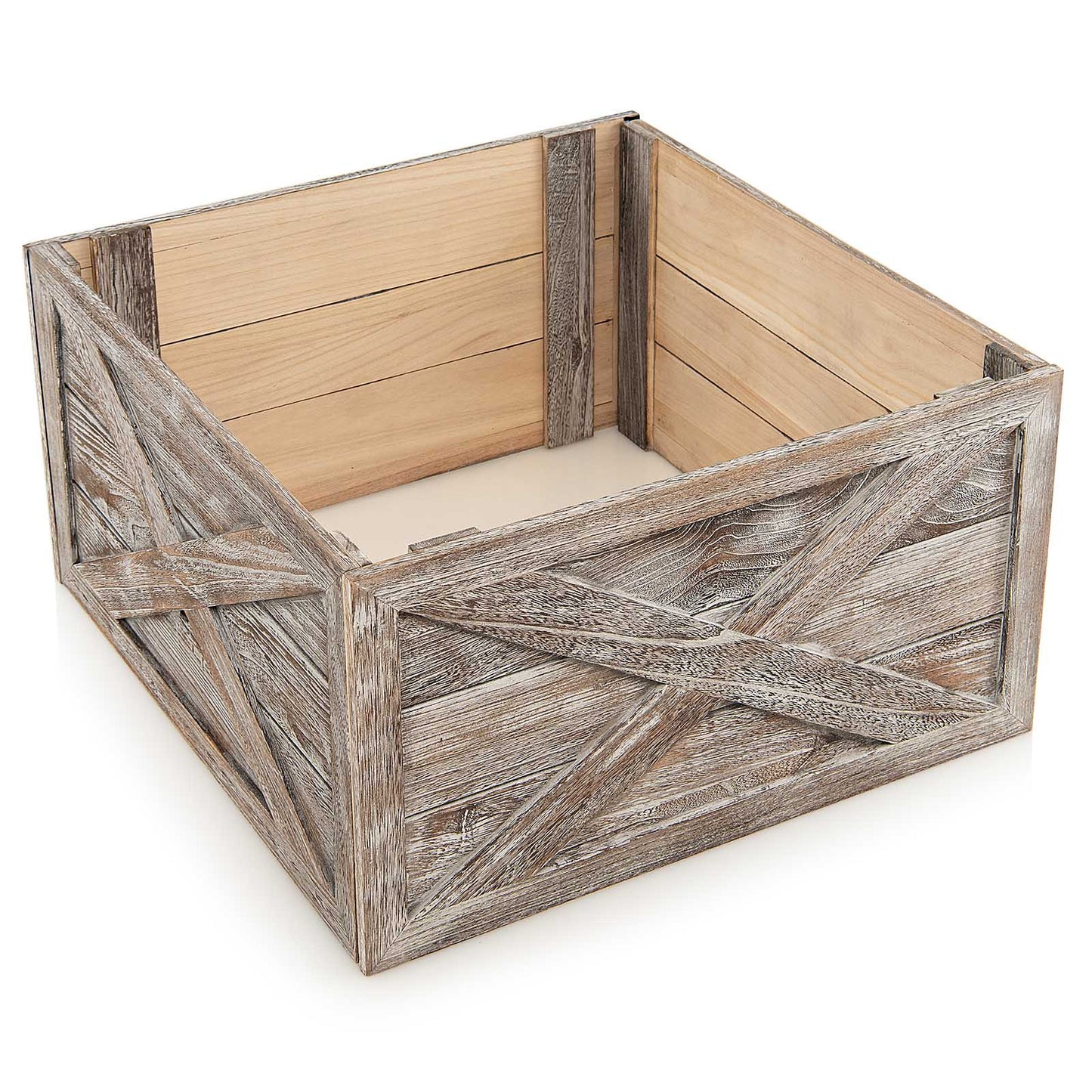 Topbuy 28.5''L Wooden Tree Collar Box 100% Solid Wood Christmas Farmhouse Wooden Tree Box W/ Hook & Loop Fasteners Grey/Brown