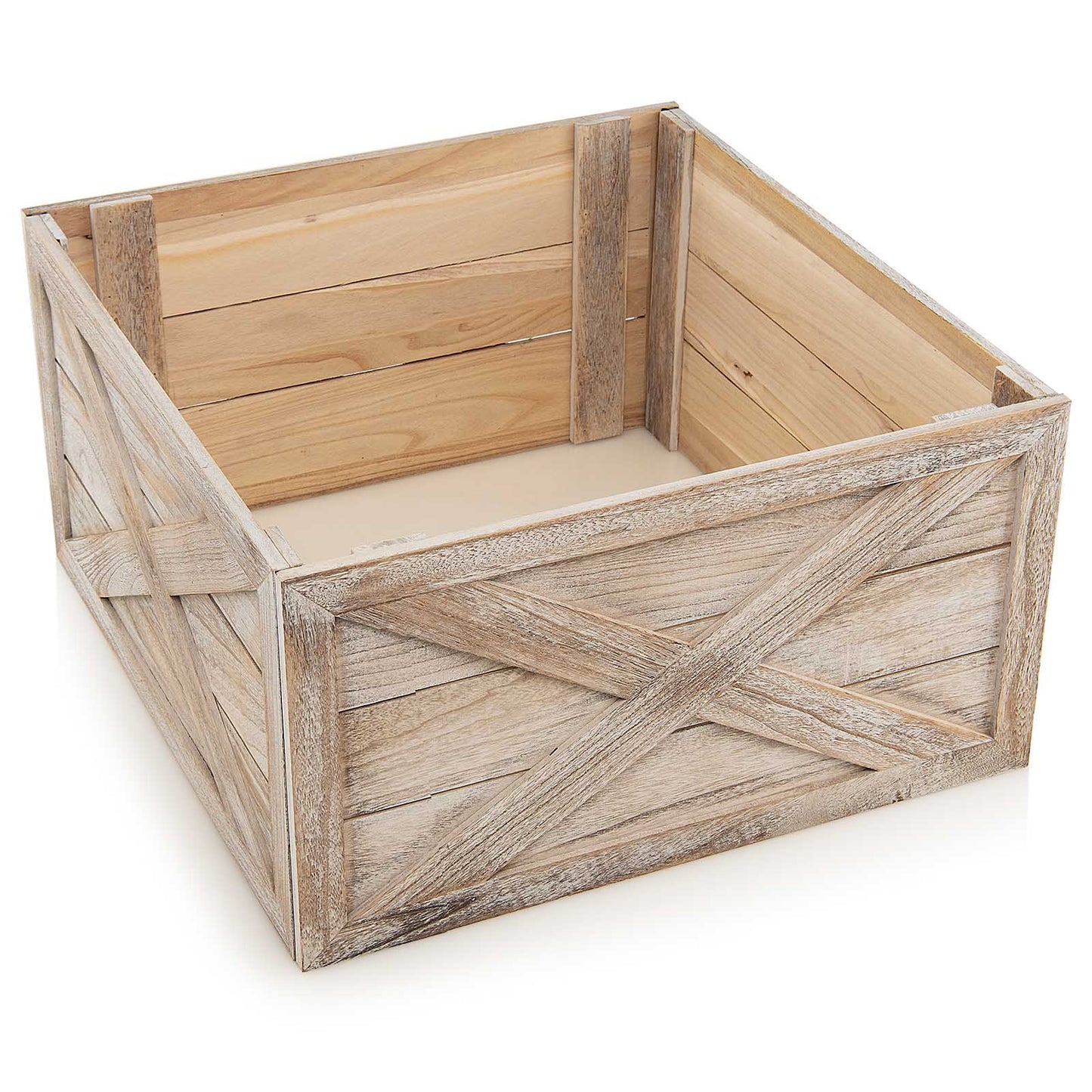 Topbuy 28.5''L Wooden Tree Collar Box 100% Solid Wood Christmas Farmhouse Wooden Tree Box W/ Hook & Loop Fasteners Grey/Brown