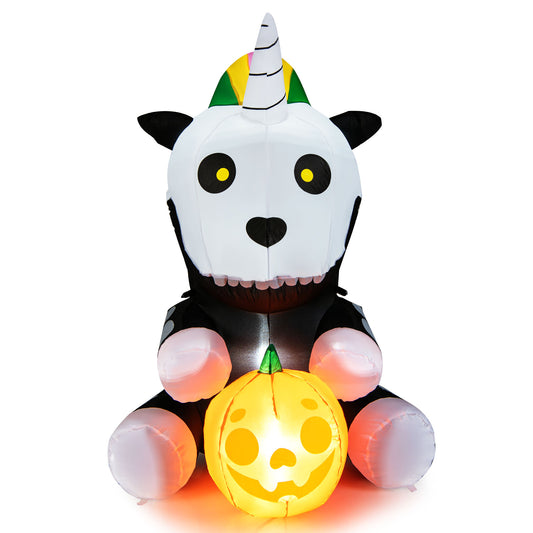 Topbuy 5FT Tall Halloween Inflatable Decoration Inflatable Skeleton Unicorn with Pumpkin Lantern Built-in LED Lights & Waterproof Air Blower