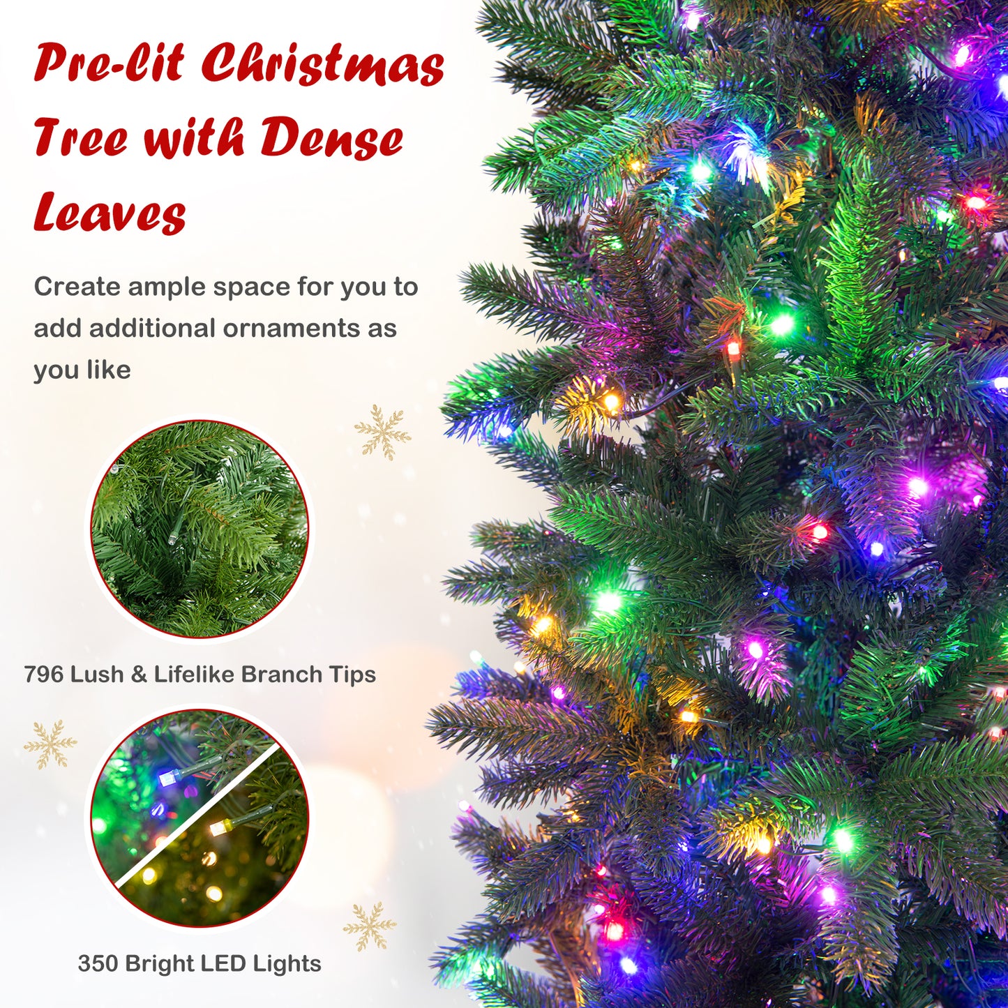 Topbuy 6 ft/7.5 ft Full Artificial Christmas Tree Pre-lit Christmas Tree w/Warm White & Multi-color LED Lights Foldable Metal Stand
