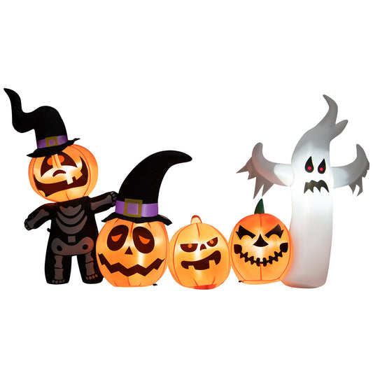 Topbuy 8FT Length Halloween Inflatable Decoration w/Built-in LED & Blower Pumpkin Combo w/ a Ghost Blow Up Yard Decoration Inflates Decor W/ Tethers
