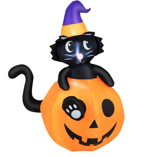 Topbuy 5FT Inflatable Halloween Cute Cat on Pumpkin LED Blow up Lighted Black Cat W/ Pumpkin Decoration, Inflatable Pumpkin Cat Holiday Decorations