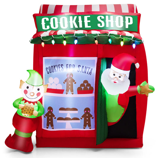 Topbuy 6.5 FT Height Christmas Inflatable Santa Claus, Outdoor Self-inflatable Decoration w/ Cookie Shop Gingerbread Man, Colorful Lights Lighted Blow up Wave Santa Claus