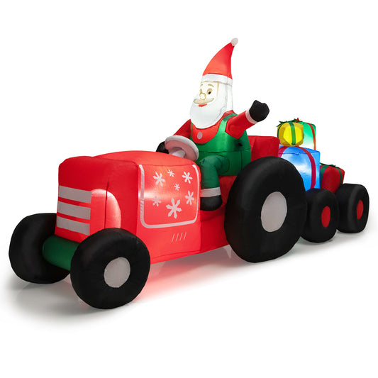 Topbuy 9FT Long Christmas Inflatable Truck w/ Santa Claus & Gifts Lighted Decoration Blow Up Santa On Truck Carrying Presents w/ Bright LED Lights