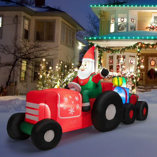 Topbuy 9FT Long Christmas Inflatable Truck w/ Santa Claus & Gifts Lighted Decoration Blow Up Santa On Truck Carrying Presents w/ Bright LED Lights