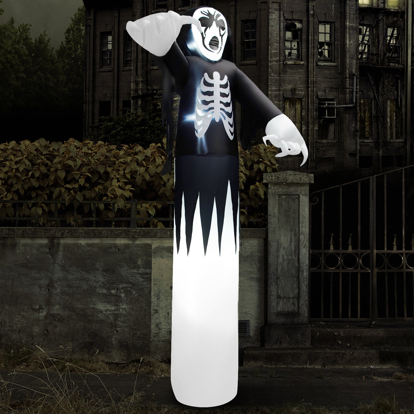 Topbuy 12 FT Halloween Inflatable Skeleton Decoration w/ Built-in LEDs Inflatable Scull Face Ghost