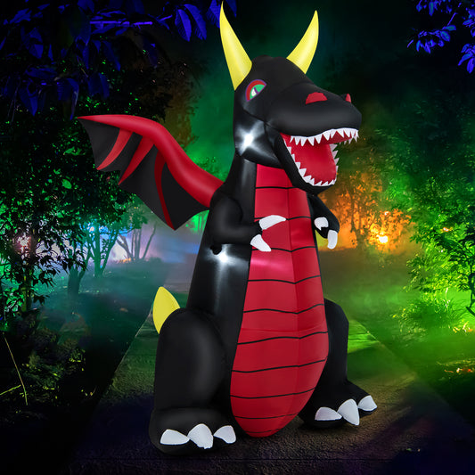 Topbuy 8 FT Tall Halloween Inflatable Dragon Indoor Outdoor Blow up Decoration w/Wing Tail, Bright Internal Lights Giant Animated Dragon