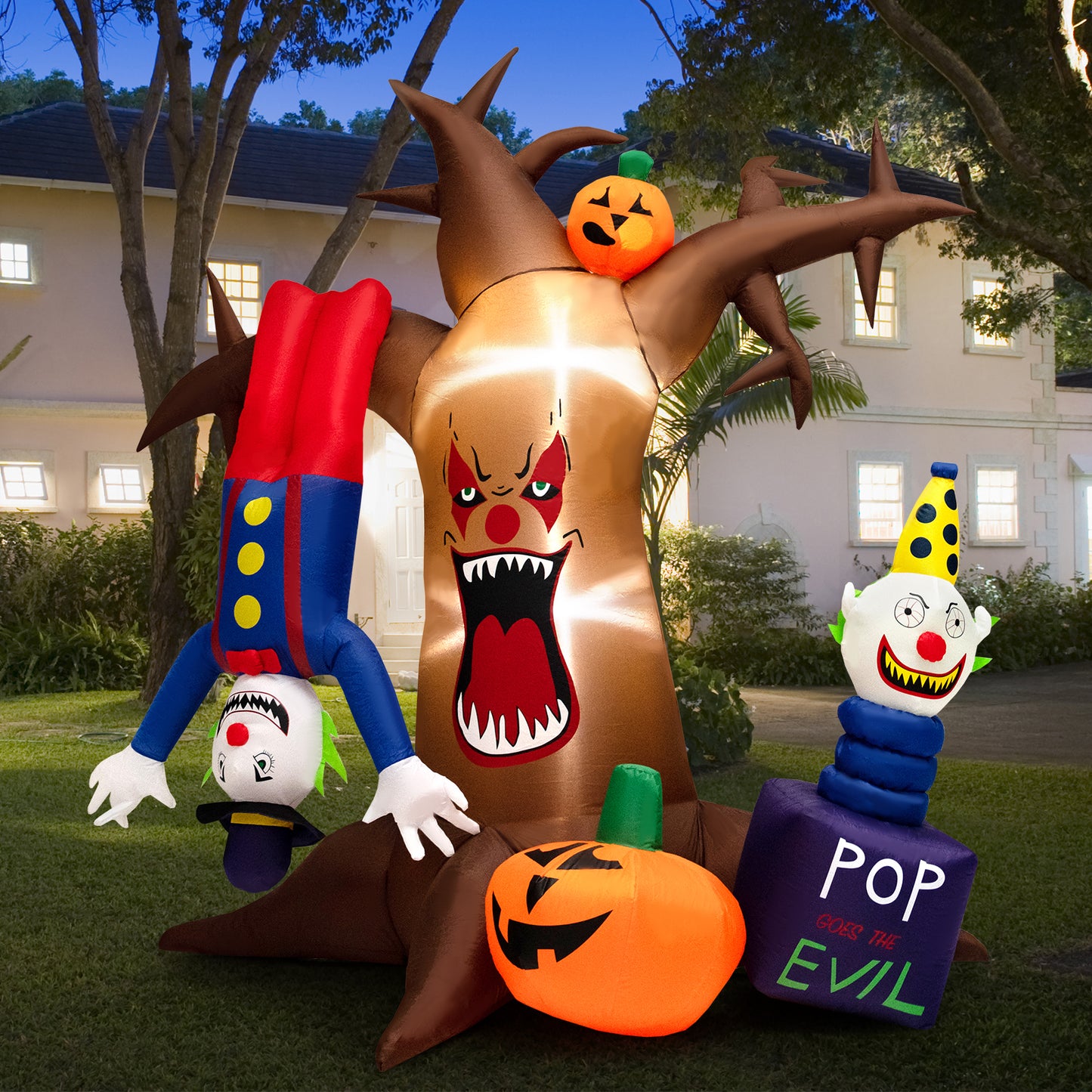 Topbuy 8FT Tall Halloween Inflatable Decoration Blow Up Dead Tree & Pumpkins & Scary Clowns, Bright LED Lights, Air Blower Self-inflate Decoration
