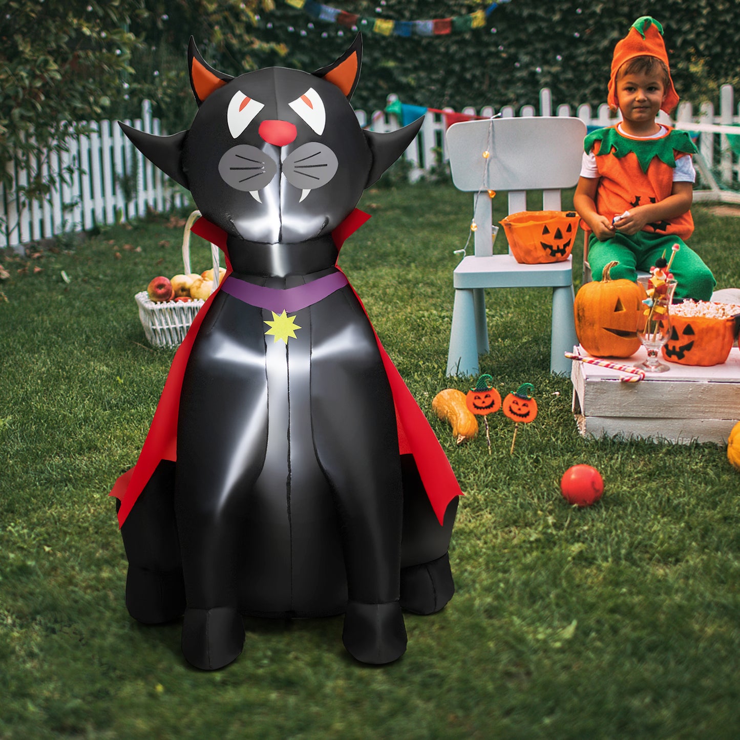 Topbuy 4.7FT Tall Halloween Inflatable Decoration Blow Up Vampire Black Cat with Crimson Cape Halloween Decor with Bright LED?Lights