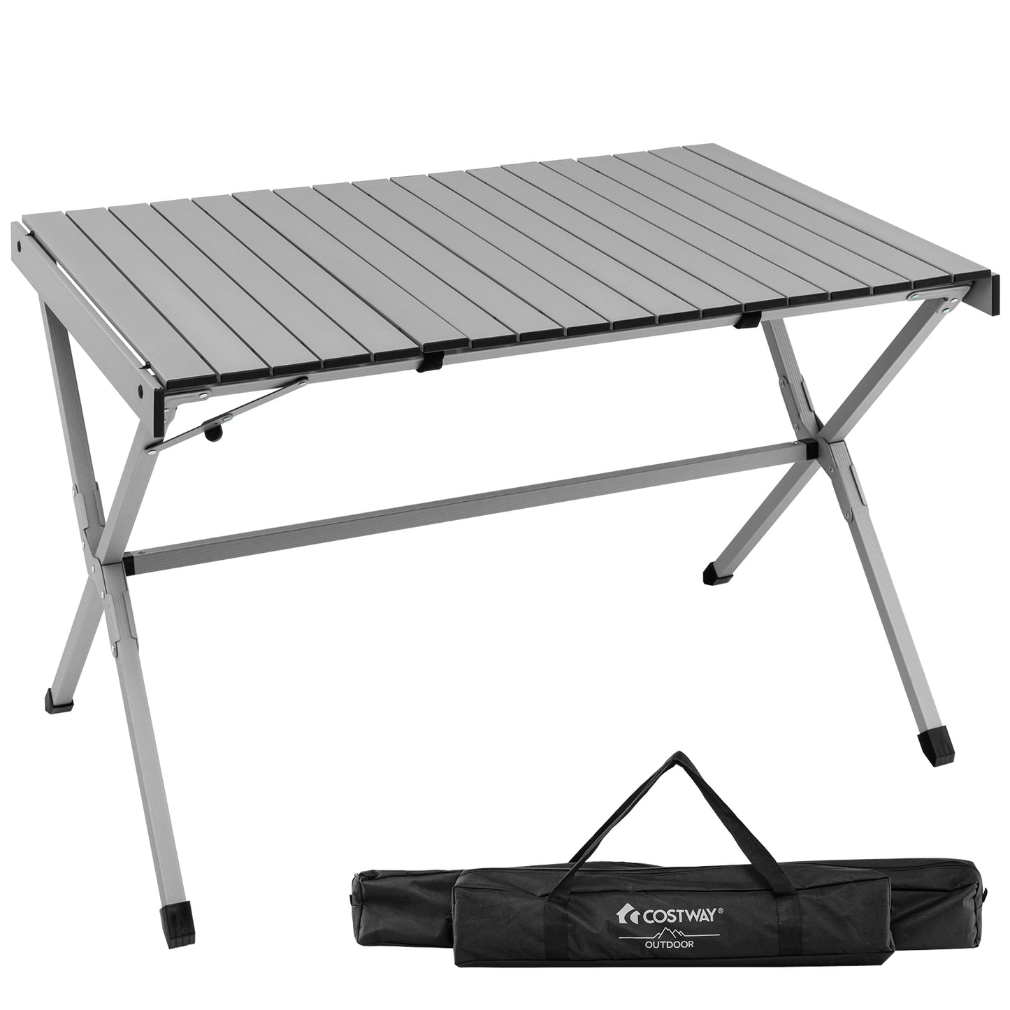 Topbuy Folding Camping Table 4-6 Person Portable Aluminum Camp Table Lightweight Roll Up Table with Carrying Bag for Beach Picnic BBQ and Backyard Brown/Grey