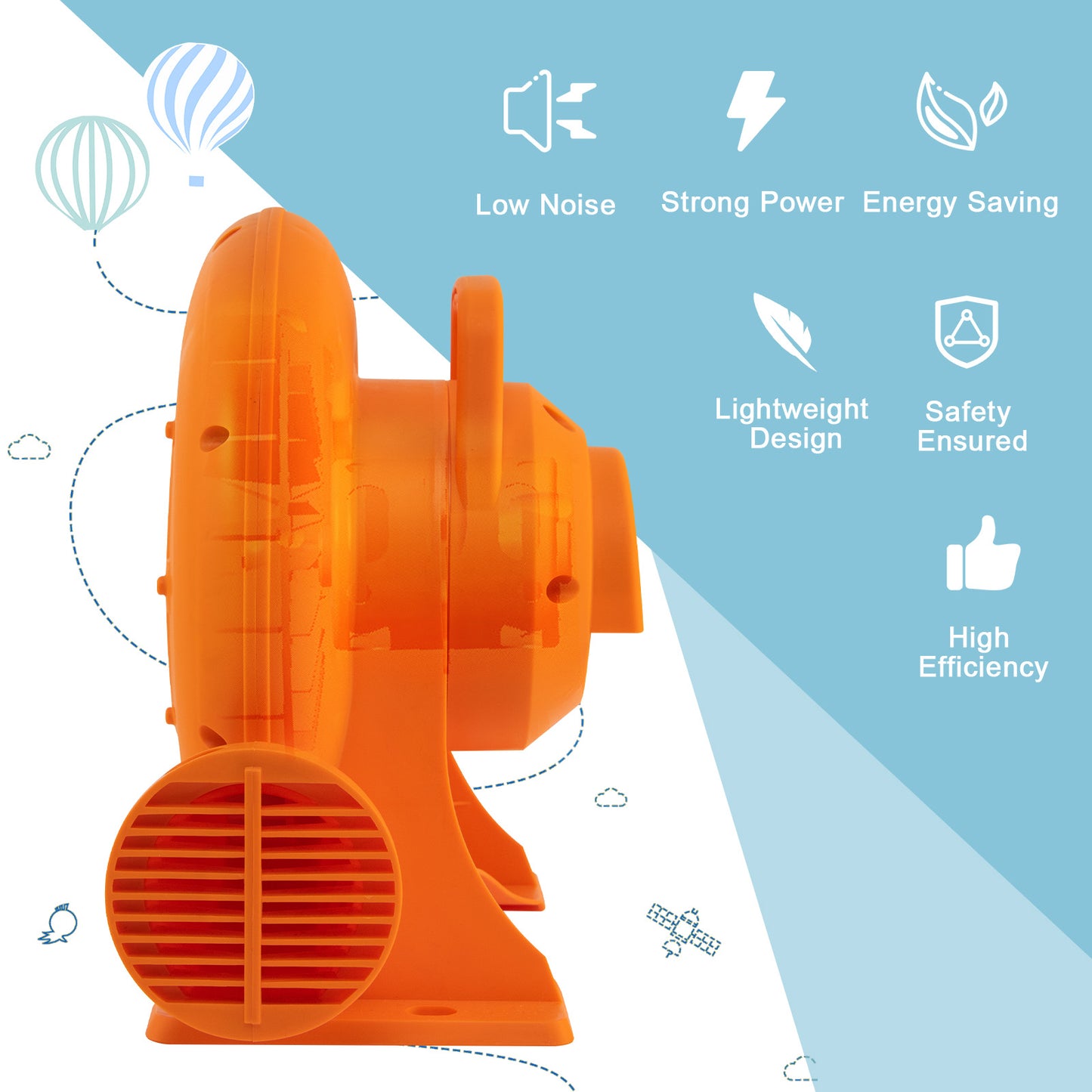 Topbuy Electric Air Blower Inflatable Bouncer Blower with Handle Large Air Outlet Commercial Air Blower for Inflatable Castle and Jump Slides 380W 0.5HP