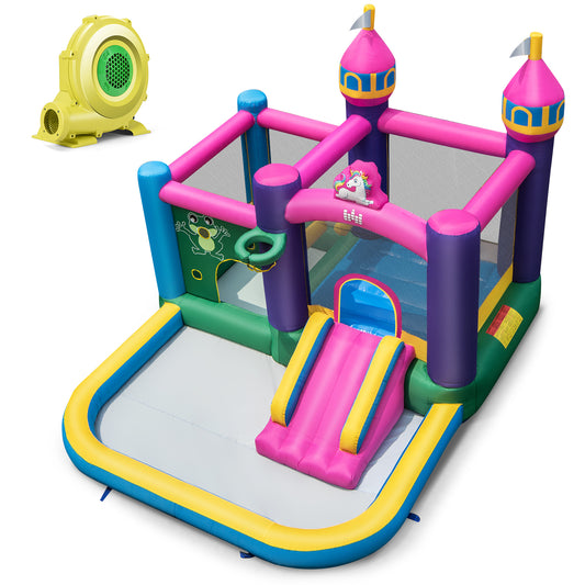Topbuy Giant Inflatable Kids Water Slide w/ Splash Pool Portable Slide Jumping Castle Indoor Outdoor Backyard Bouncy Center w/ Carry Bag & Bouncer Stakes (with 680W Blower)