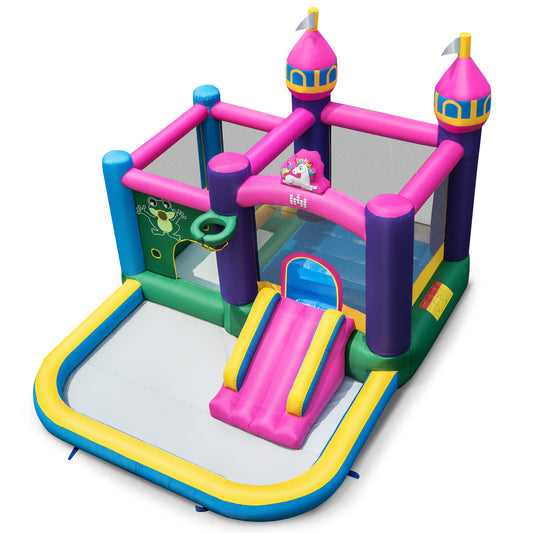 Topbuy Giant Inflatable Kids Water Slide w/ Splash Pool Portable Slide Jumping Castle Indoor Outdoor Backyard Bouncy Center w/ Carry Bag & Bouncer Stakes (without Blower)