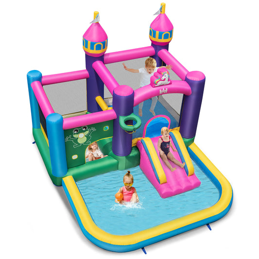 Topbuy Giant Inflatable Kids Water Slide w/ Splash Pool Portable Slide Jumping Castle Indoor Outdoor Backyard Bouncy Center w/ Carry Bag & Bouncer Stakes (without Blower)