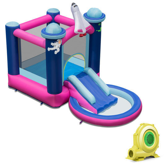 Topbuy Inflatable Kids Water Slide w/ Splash Pool Indoor Outdoor Bouncy Castle Center Portable Blow Up Slide Jumping House w/ Carry Bag & Bouncer Stakes (with 480W Blower)