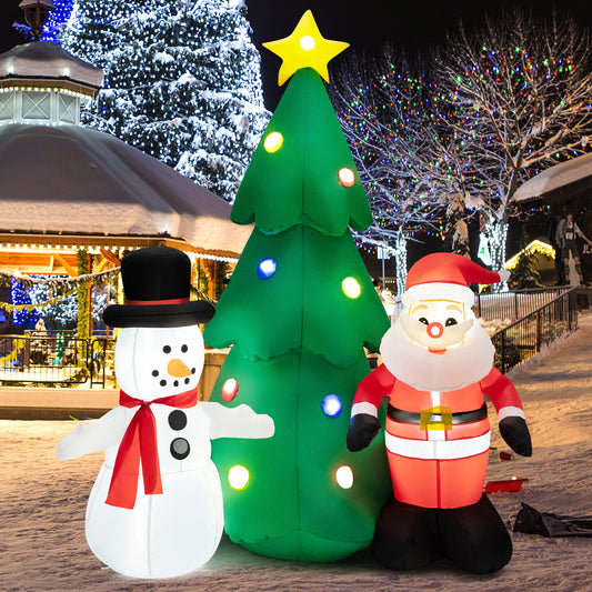 Topbuy 6FT Inflatable Christmas Tree & Santa Claus w/ LEDs & Air Blower Blow Up Yard Decoration Inflates Christmas Tree Snow Man w/ Tethers & Stakes