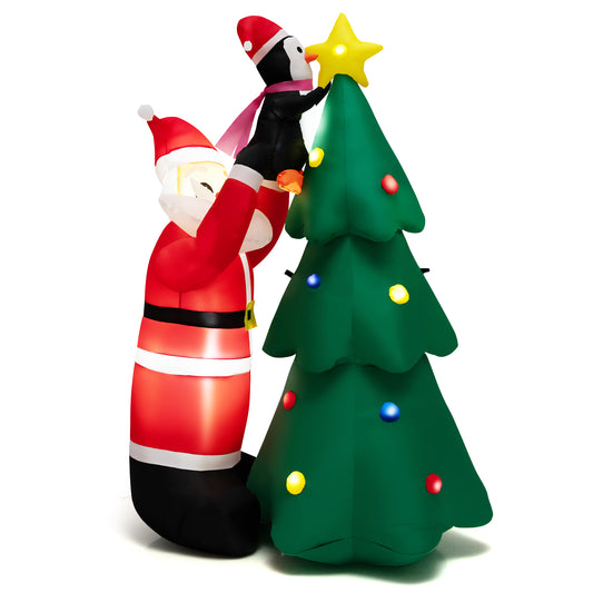 Topbuy 6 FT Inflatable Christmas Tree with Santa Claus & Penguin Blow Up Christmas Decoration with Built-in LED Lights
