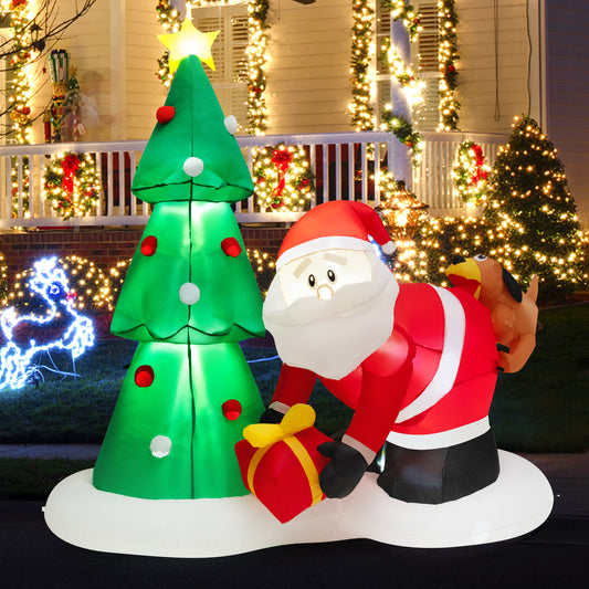 Topbuy 7 FT Inflatable Christmas Tree and Santa Claus Blow up Christmas Tree with Santa Gift Box & Dog