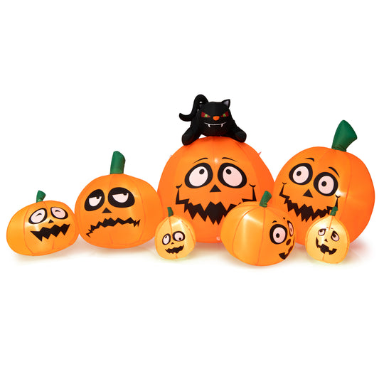 Topbuy 9.5 FT Long Inflatable Pumpkin Combo w/ Black Cat Extra Long Blow-up Pumpkin Halloween Decoration w/ Built-in LED Lights