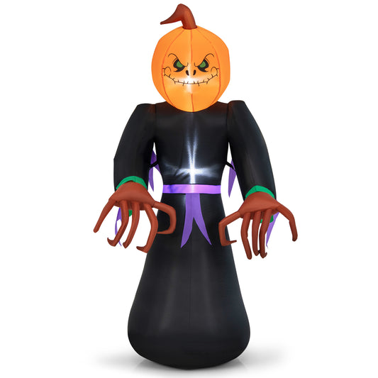 Topbuy 6.5 FT Halloween Inflatable Pumpkin Reaper Giant Blow up Ghost Decoration w/Pumpkin Face Built-in Lights Ground Stakes