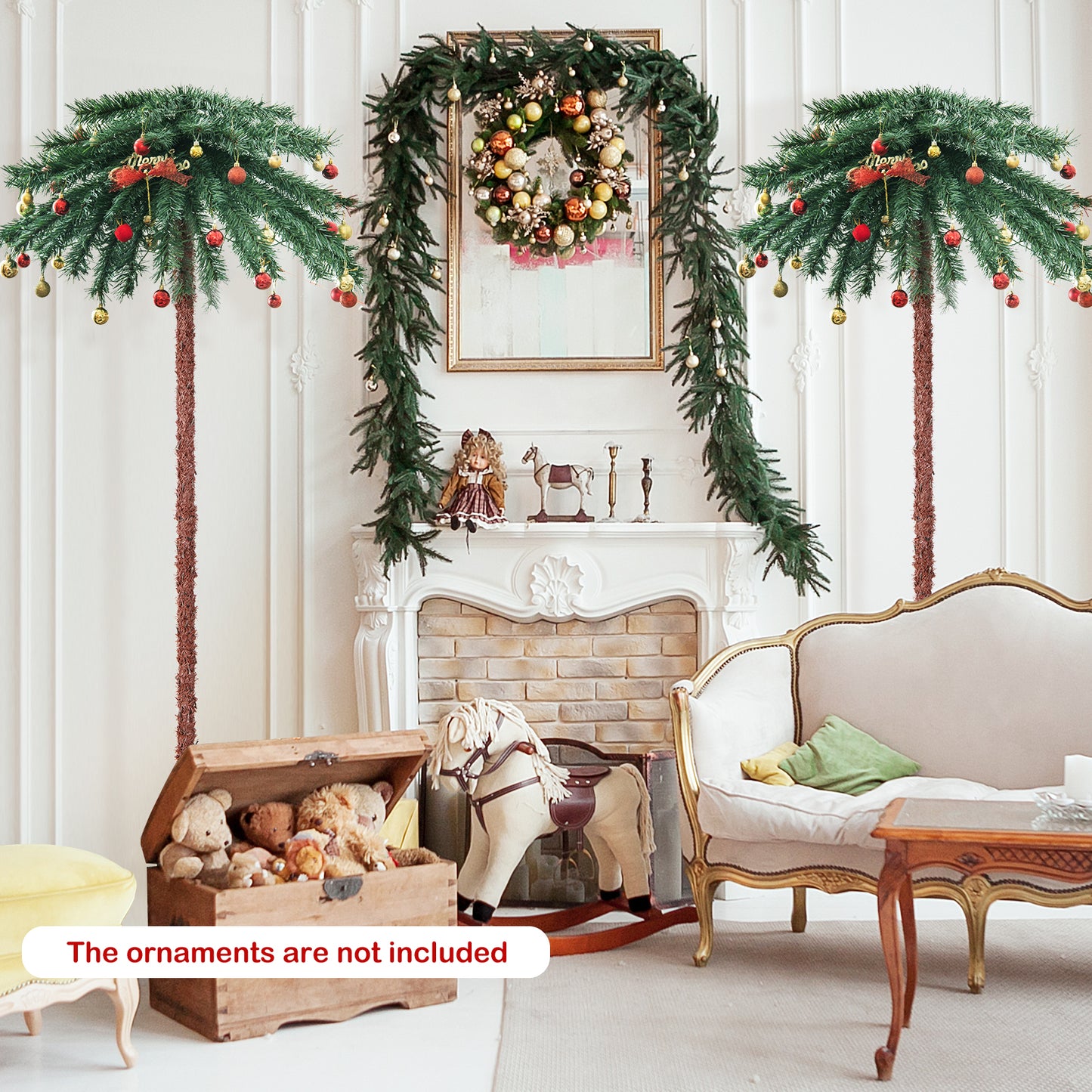 Topbuy 6FT Christmas Palm Tree Pre-lit Tropical Style Palm Tree w/210 4-Color LED Lights 64 Branch Tips & Metal Base