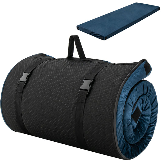 Topbuy Roll Up Memory Foam Sleeping Pad Portable Travel Car Camping Mattress w/ Carry Bag Waterproof & Removable Cover Plush Surface Anti-slip Bottom