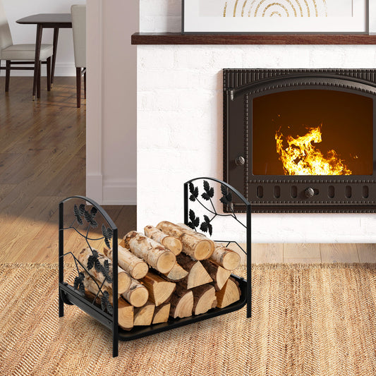 Topbuy Firewood Log Rack, for Indoor Outdoor Steel Log Holder with 110 lbs Load Capacity Decorative Log Rack with Exquisite Leaf Patterns