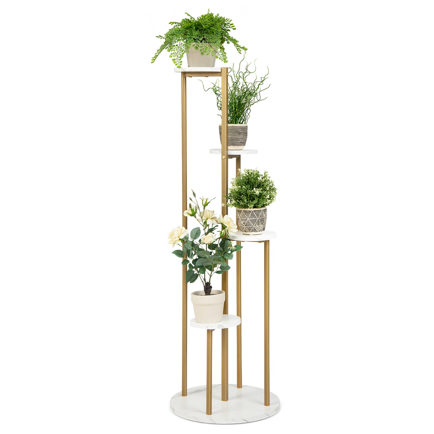 Topbuy 4-Tier Metal Plant Stand Indoor 48.5' Tall Plant Shelf for Small Plants Tiered Plant Holder W/ Golden Metal Frame