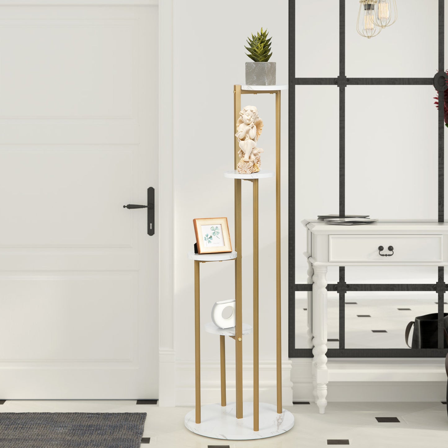 Topbuy 4-Tier Metal Plant Stand Indoor 48.5' Tall Plant Shelf for Small Plants Tiered Plant Holder W/ Golden Metal Frame