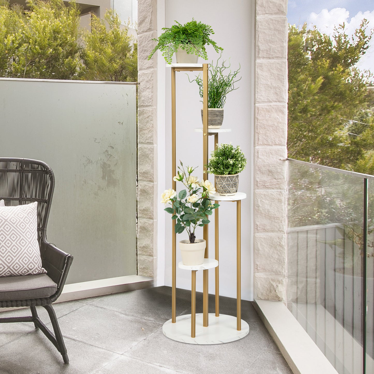 Topbuy 4-Tier Metal Plant Stand Indoor 48.5' Tall Plant Shelf for Small Plants Tiered Plant Holder W/ Golden Metal Frame