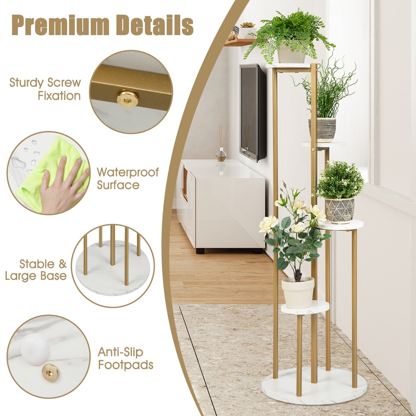 Topbuy 4-Tier Metal Plant Stand Indoor 48.5' Tall Plant Shelf for Small Plants Tiered Plant Holder W/ Golden Metal Frame