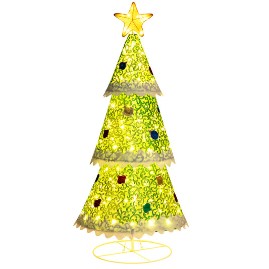 Topbuy 4.6 FT Pop-up Christmas Tree Collapsible Artificial Xmas Tree w/110 Warm Lights Tree Top Star Metal Base Lighted Christmas Decor