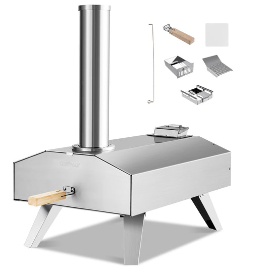 Topbuy Outdoor Pizza Oven, Portable Stainless Steel Wood Pellet Pizza Stove with 12'' Pizza Stone