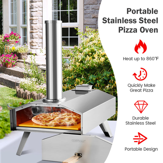 Topbuy Outdoor Pizza Oven, Portable Stainless Steel Wood Pellet Pizza Stove with 12'' Pizza Stone