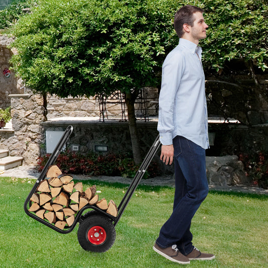 Topbuy Firewood Log Cart Carrier Firewood Cart Wood Hauler with Wear-Resistant and Shockproof Rubber Wheels