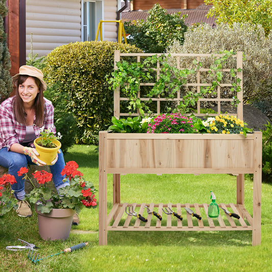 Topbuy Raised Garden Bed with Trellis 48x23x63 Inch Elevated Planter Box with Bed Liner Bottom Storage Shelf