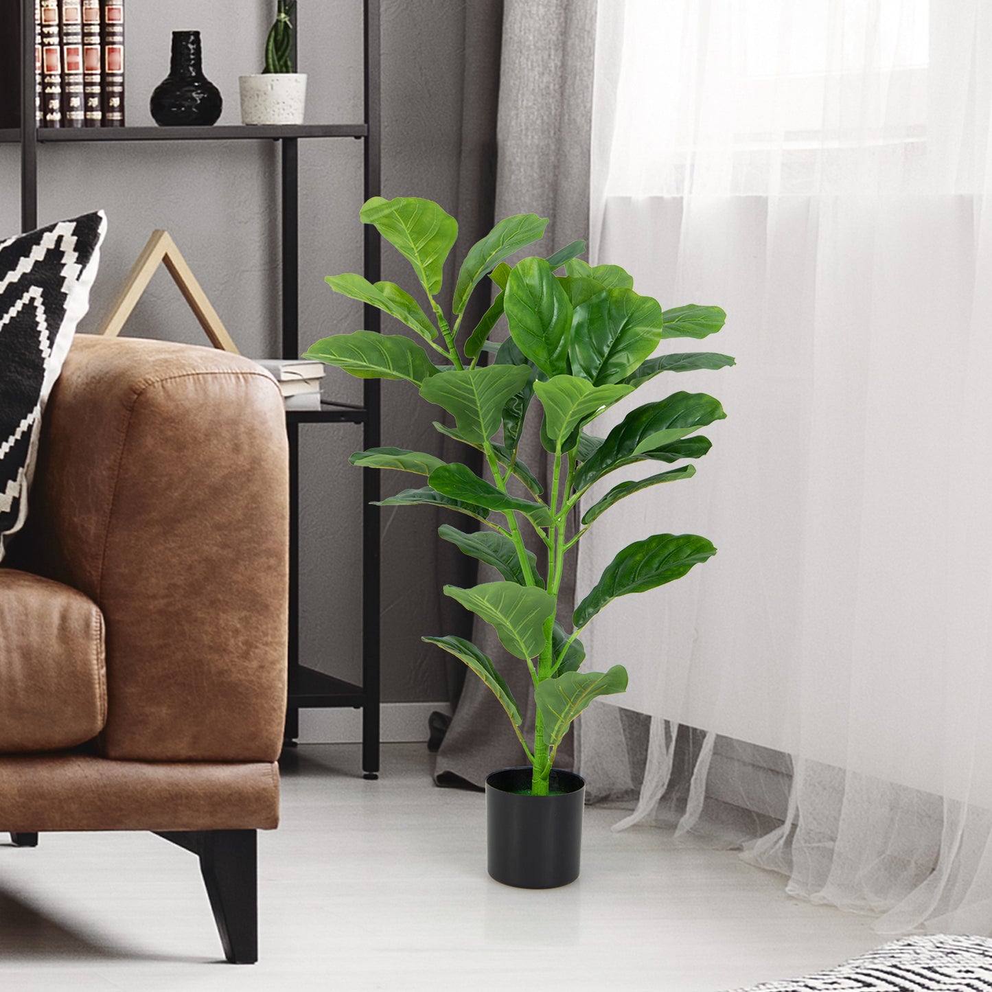 Topbuy 3 FT Artificial Tree Fake Fiddle Leaf Fig Plant in Pot with 32 Leaves Maintenance Free Faux Tree