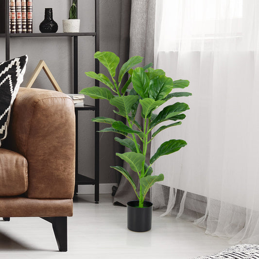 Topbuy 3 FT Artificial Tree Fake Fiddle Leaf Fig Plant in Pot with 32 Leaves Maintenance Free Faux Tree