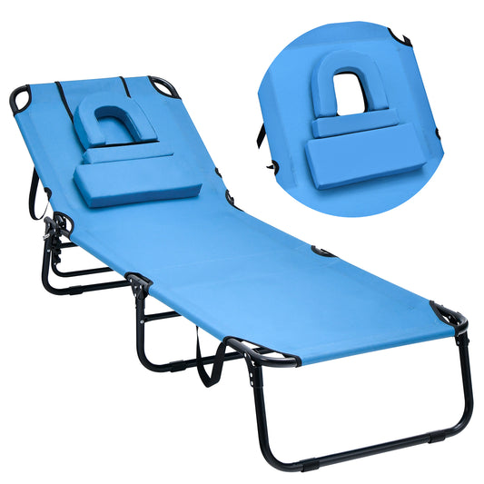 Topbuy Beach Chaise Lounge Chair Adjustable Face Down Tanning Chair w/ Face Hole and Removable Pillow 5 Adjustable Positions