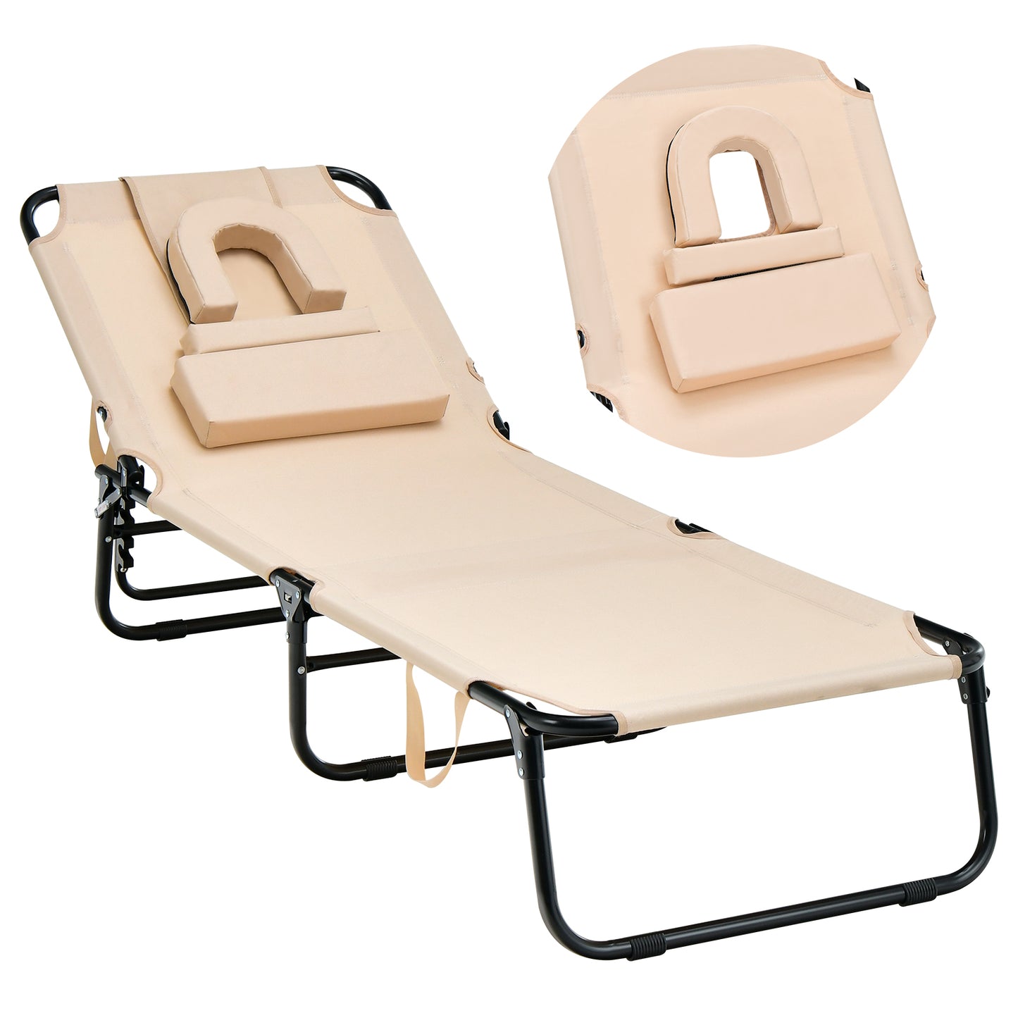 Topbuy Beach Chaise Lounge Chair Adjustable Face Down Tanning Chair w/ Face Hole and Removable Pillow 5 Adjustable Positions