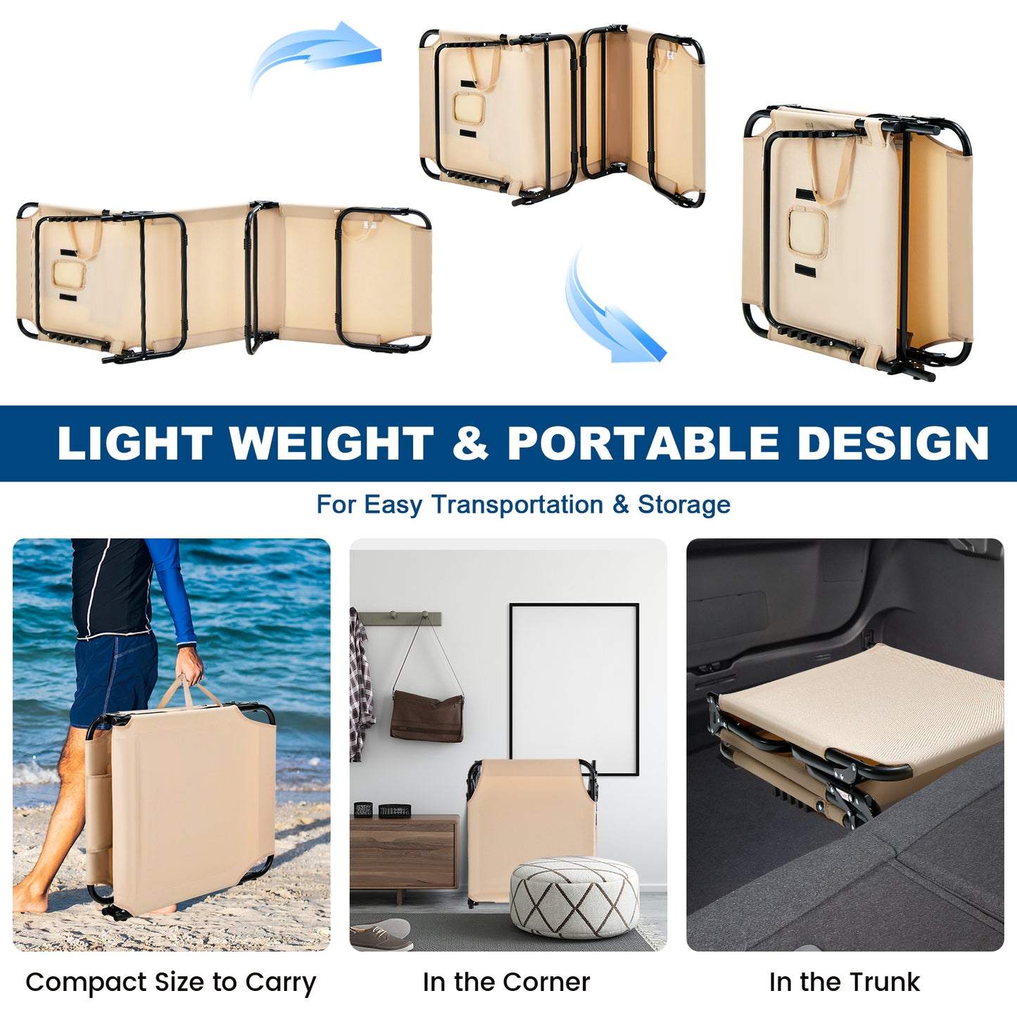 Topbuy Beach Chaise Lounge Chair Adjustable Face Down Tanning Chair w/ Face Hole and Removable Pillow 5 Adjustable Positions