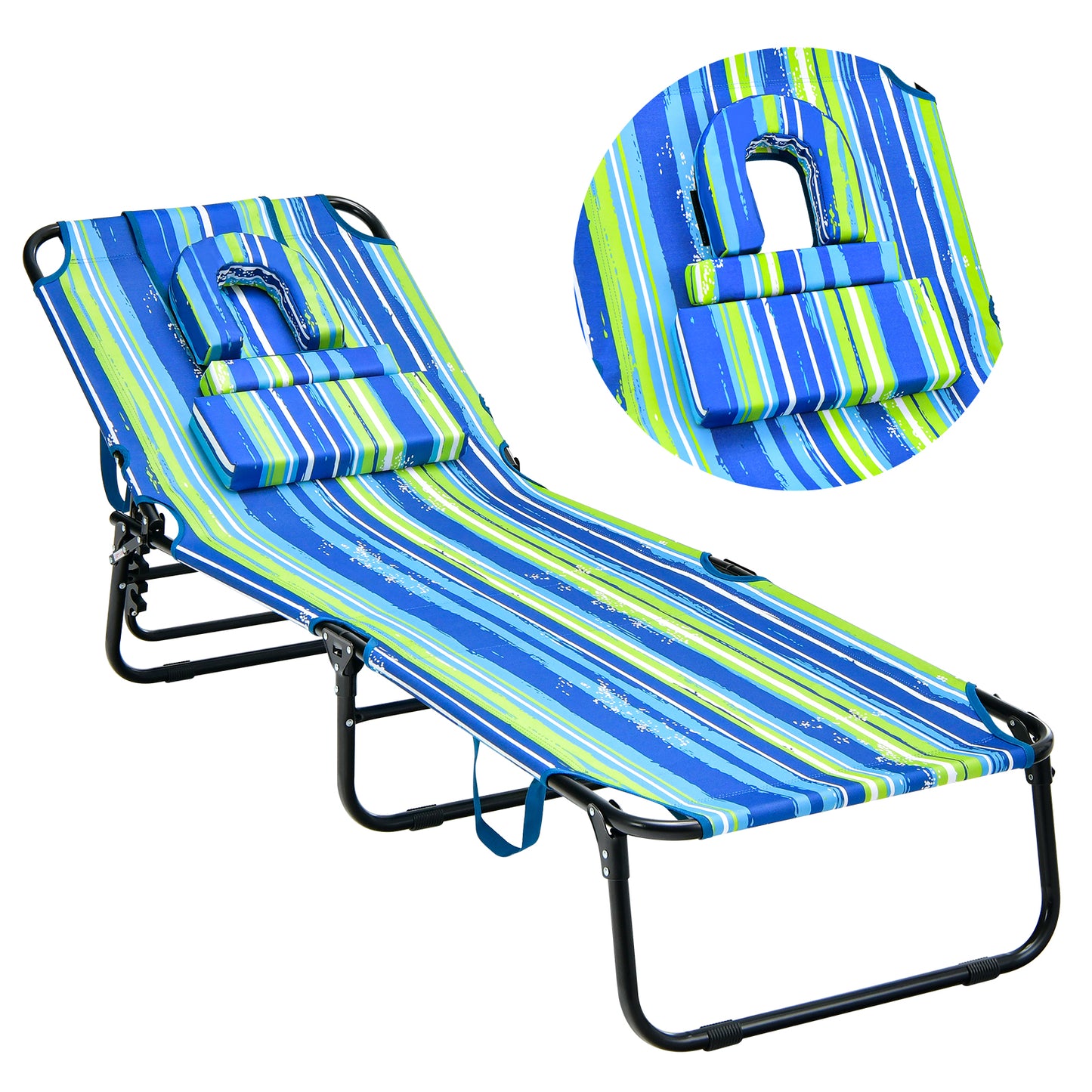 Topbuy Beach Chaise Lounge Chair Adjustable Face Down Tanning Chair w/ Face Hole and Removable Pillow 5 Adjustable Positions