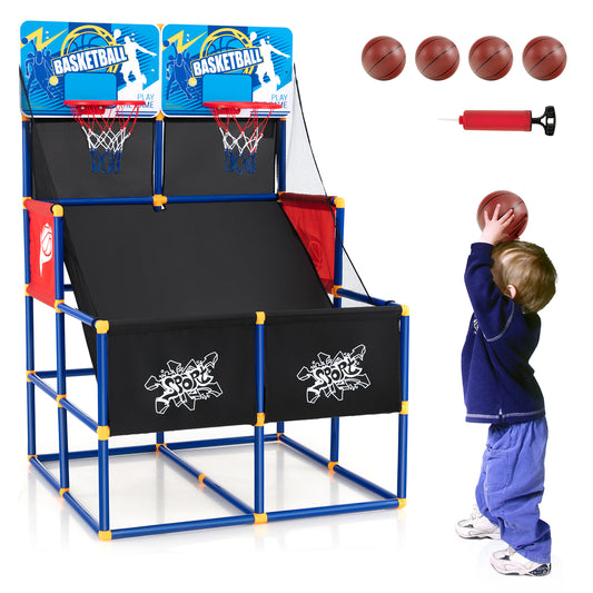 Topbuy Kids Basketball Hoop Arcade Game Double Shot Basketball Arcade with 2 Shatterproof Backboards