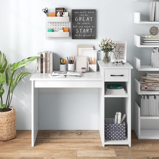 Topbuy Computer Desk with Storage Shelf Modern Study Desk with Drawer Multipurpose Home Office Desk Laptop Table
