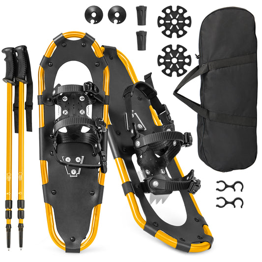 Patiojoy 4-in-1 Lightweight Terrain Snowshoes for Men Women Youth Kids 21'' Aluminum Snow Shoes with Flexible Pivot System Gold/Navy/Silver